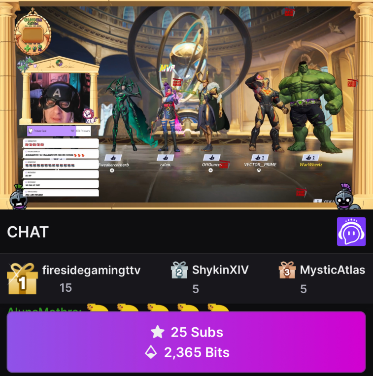 🚀 RAID POWER + HYPE TRAIN! 🚀

What started with 2 viewers for <a href="/WarWheelz/">WarWheelz</a> turned into a Level 7 Hype Train, 26+ viewers, 25 gifted subs &amp; 2300+ bits!

👀 WANT A RAID LIKE THIS?

If you are ready for the boost of a lifetime, get in the Discord now! 🚀