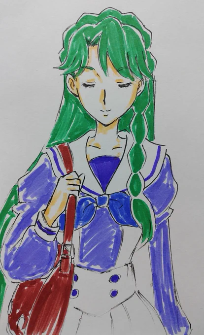 #ゴープリ10周年なので海藤みなみさん3733枚描いてお祝い(113,114)ゴープリ1話見返してたので、みなみさん登場シーンらくがき。中二なので心眼の訓練でもしてるのか、はるはるとすれ違うまで目を瞑ったまま歩いてる会長。1話でははるはる視界に入ってなかった? 