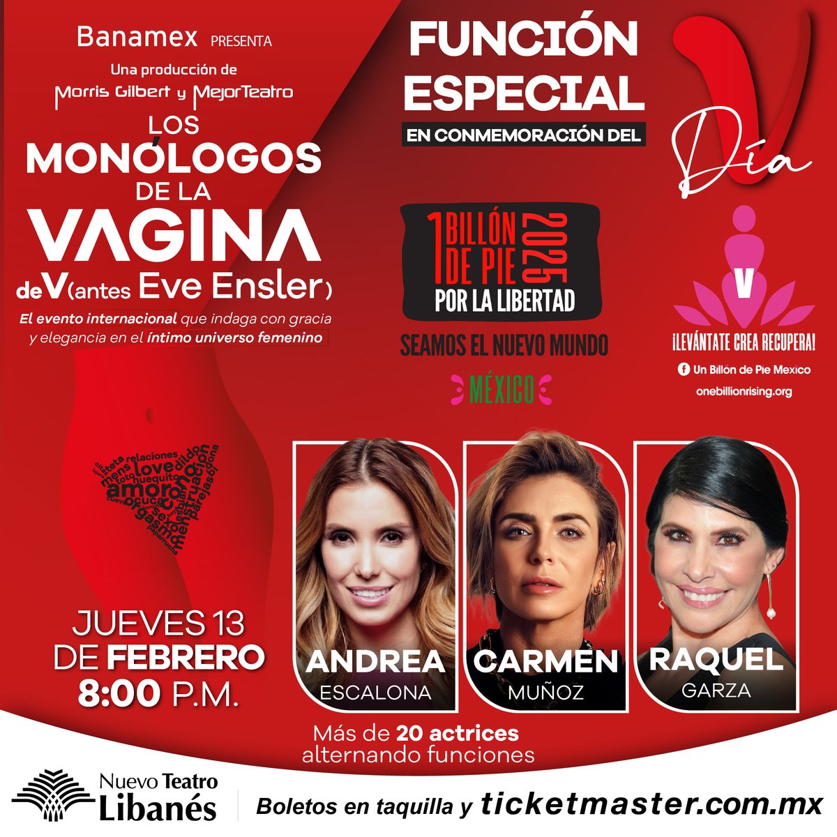 Compra tus boletos y ven a conmemorar el Día V con <a href="/MonologosVagMex/">MonólogosdelaVagina</a> y <a href="/1BillonDePieMex/">Un Billón De Pie Mex</a>. ¡Una noche para reconocer la fuerza de las mujeres 👊!

📍 Nuevo Teatro Libanés
📆 Jueves 13 de febrero
⏰ Función a las 8:00 p.m.
🎟️ bit.ly/LMDLVDiaV