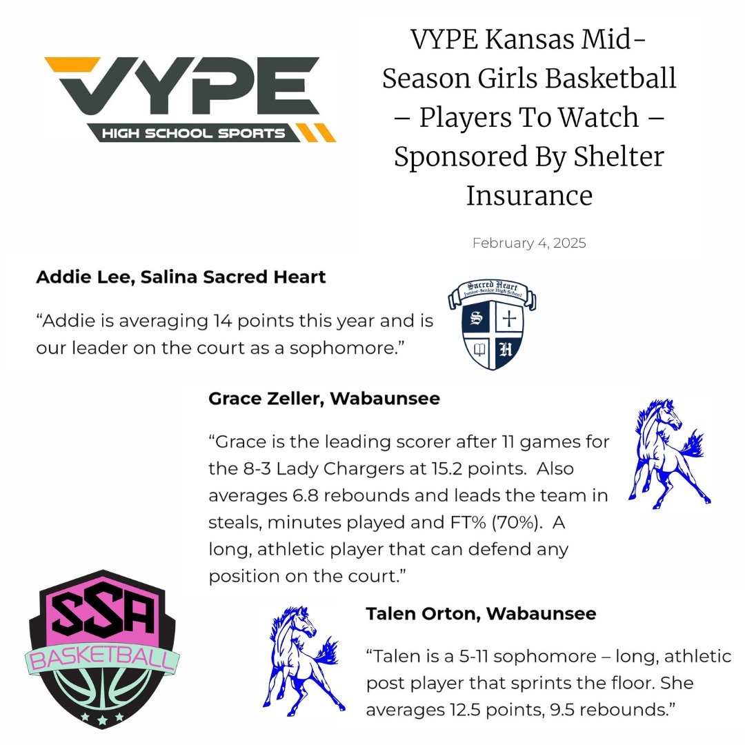 SSA Girls Hoops (@ssa_girls_hoops) on Twitter photo Some much deserved recognition from <a href="/VypeKS/">VYPE Kansas</a>'s Mid-Season Basketball Players to Watch list! Congratulations to #SSA sophomores Addie Lee, Grace Zeller, and Talen Orton! Keep working, ladies! Close out the school season strong! 💪🏀👊🙌 #SSAgirlshoops Some much deserved recognition from <a href="/VypeKS/">VYPE Kansas</a>'s Mid-Season Basketball Players to Watch list! Congratulations to #SSA sophomores Addie Lee, Grace Zeller, and Talen Orton! Keep working, ladies! Close out the school season strong! 💪🏀👊🙌 #SSAgirlshoops