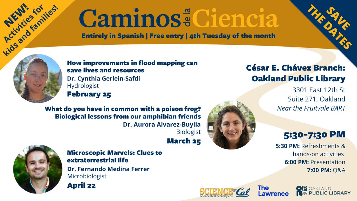 Science at Cal (@scienceatcal) on Twitter photo We are happy to announce our spring lineup of amazing scientists sharing their research entirely in Spanish at <a href="/oaklibrary/">Oakland Public Library</a>'s Fruitvale Branch every 4th Tues, 5:30-7:30 PM. We welcome all families, students, and friends of all ages to join us in community w/ <a href="/UCBerkeley/">UC Berkeley</a>. We are happy to announce our spring lineup of amazing scientists sharing their research entirely in Spanish at <a href="/oaklibrary/">Oakland Public Library</a>'s Fruitvale Branch every 4th Tues, 5:30-7:30 PM. We welcome all families, students, and friends of all ages to join us in community w/ <a href="/UCBerkeley/">UC Berkeley</a>.