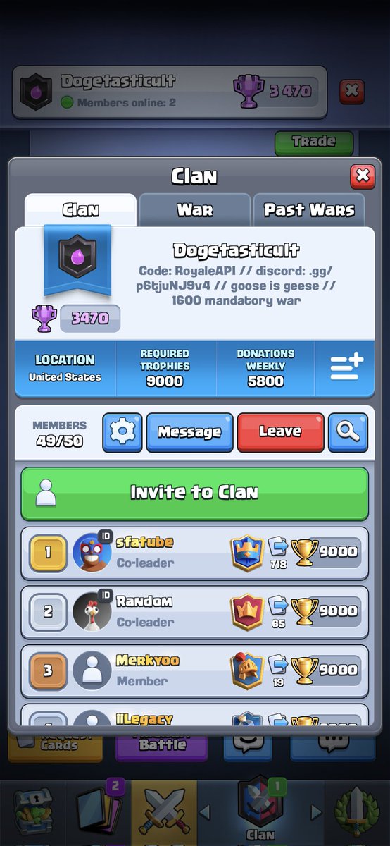 Dogetastical's tweet photo. clan is open for war rewards, stay the rest of season and winner of last week gets diamond pass, dm to join 🫶 https://t.co/dxBx2yoDvw