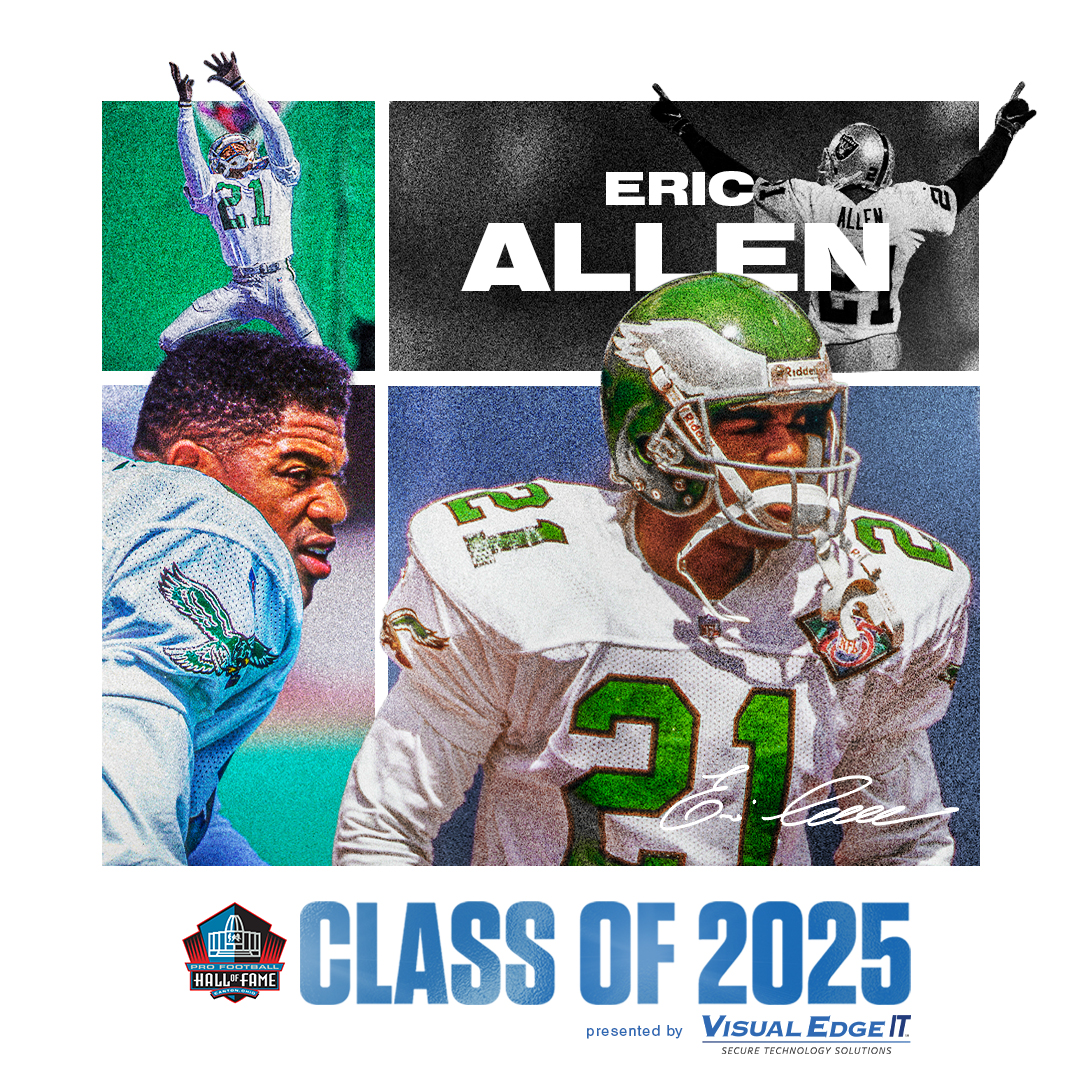 Pro Football Hall of Fame (@profootballhof) on Twitter photo A member of the <a href="/Eagles/">Philadelphia Eagles</a>' Hall of Fame and 75th Anniversary Class, Eric Allen is now forever Pro Football Hall of Famer No. 379! <a href="/visualedgeit/">Visual Edge IT</a> | #PFHOF25 A member of the <a href="/Eagles/">Philadelphia Eagles</a>' Hall of Fame and 75th Anniversary Class, Eric Allen is now forever Pro Football Hall of Famer No. 379! <a href="/visualedgeit/">Visual Edge IT</a> | #PFHOF25