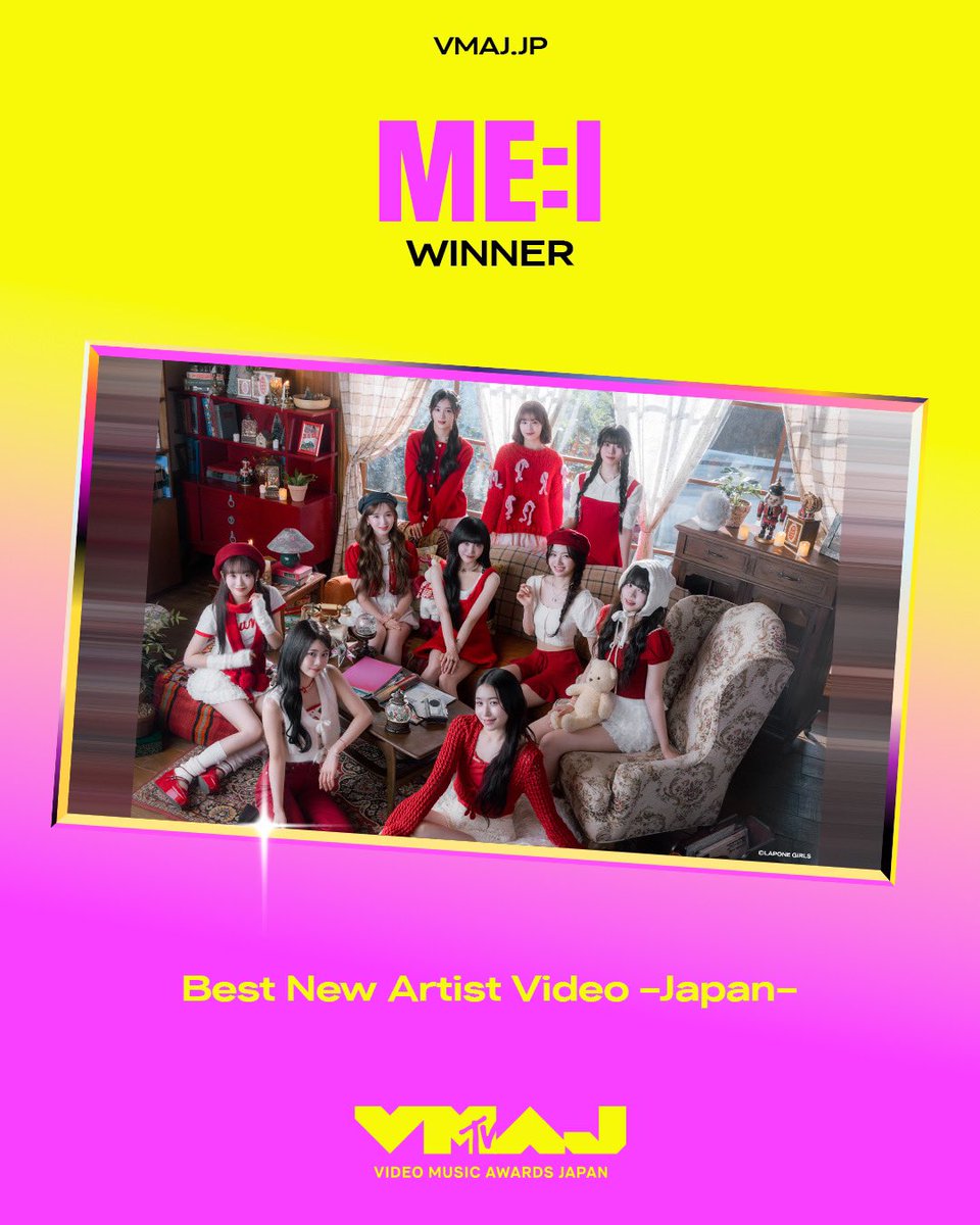 official__ME_I_'s tweet photo. 🏆: ⊹˚₊

ME:I Debut Single "MIRAI"
タイトル曲'Click'のミュージックビデオが
「Best New Artist Video -Japan- 
(最優秀邦楽新人アーティストビデオ賞)」を
受賞いたしました✨️
ありがとうございます！

そして、
3/19(水)開催 「MTV VMAJ」に
出演させていただきます🎤

お楽しみに！

▼詳細はこちら
https://t.co/gNckwOdHlO

Click Official MV
🎀 https://t.co/9GUPtsIt69 

#VMAJ 
#ME_I_Click 
#ME_I #ミーアイ #미아이