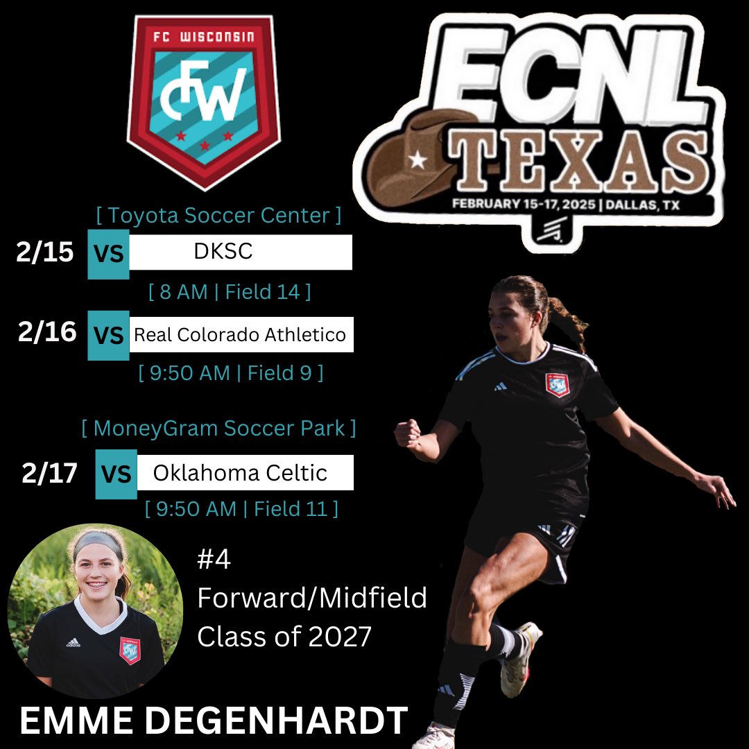 Emme Degenhardt, ECNL 2027 (@emmedegenhardt) on Twitter photo ECNL Texas Showcase 🤠 one week away!
<a href="/FCW_ECNL/">FC Wisconsin Girls Soccer</a> <a href="/ImYouthSoccer/">ECNL/GA/Recruiting/College Soccer</a> <a href="/PrepSoccer/">Prep Soccer ⚽️</a> <a href="/ImCollegeSoccer/">College Soccer Truth ™</a> ECNL Texas Showcase 🤠 one week away!
<a href="/FCW_ECNL/">FC Wisconsin Girls Soccer</a> <a href="/ImYouthSoccer/">ECNL/GA/Recruiting/College Soccer</a> <a href="/PrepSoccer/">Prep Soccer ⚽️</a> <a href="/ImCollegeSoccer/">College Soccer Truth ™</a>