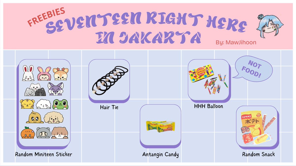 ╰☆☆ SEVENTEEN RIGHT HERE IN JAKARTA ☆☆╮
Freebies by <a href="/MawJihoon/">Maw🐾</a> 

📆 8 Feb 2025
📍 JIS
⏰ TBA

★ Just greet me and ask nicely
☆ Don't throw or sell it
★ Kindly tag me if you get it
☆ RT &amp; Like are very appreciated

♡ See ya tomorrow!
#SEVENTEEN_RIGHT_HERE_IN_JAKARTA