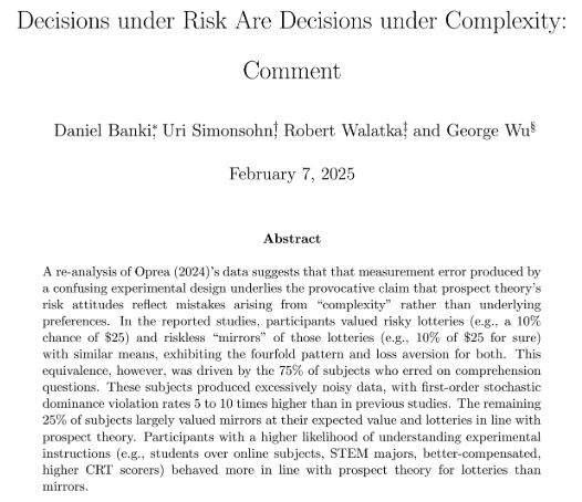 George Wu (@geowu) on Twitter photo A new working paper with Daniel Banki,
<a href="/uri_sohn/">Uri Simonsohn</a> and Robert Walatka, just submitted to SSRN.
The paper is a comment on Ryan Oprea's recent AER paper.
The paper is processing, but you, my friends, get early entry.
papers.ssrn.com/sol3/papers.cf… A new working paper with Daniel Banki,
<a href="/uri_sohn/">Uri Simonsohn</a> and Robert Walatka, just submitted to SSRN.
The paper is a comment on Ryan Oprea's recent AER paper.
The paper is processing, but you, my friends, get early entry.
papers.ssrn.com/sol3/papers.cf…