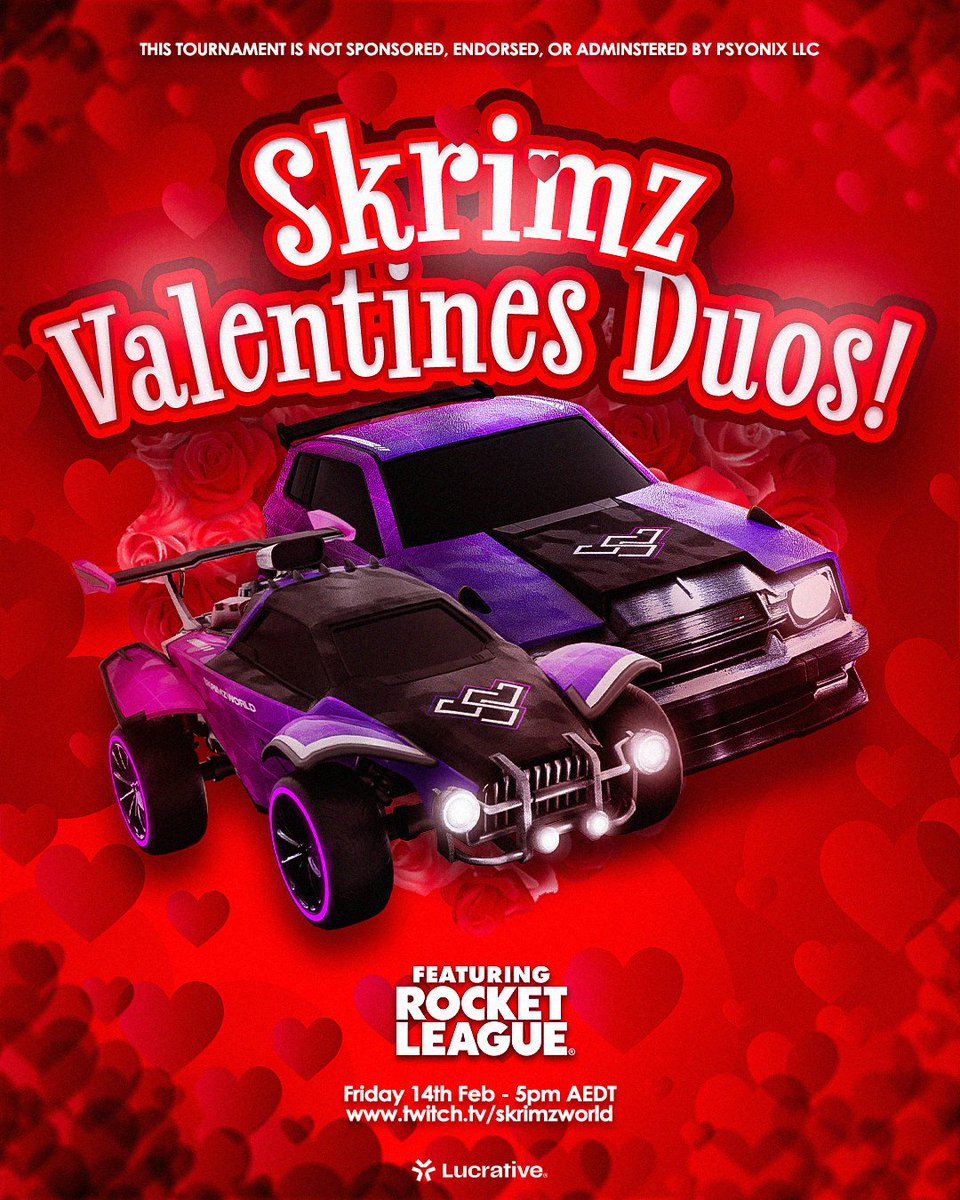 Compete in a unique tournament experience this valentines day! 💘Individual sign ups, random partners &amp; seeding – No skill-based matchmaking!

🎙️ Casted by <a href="/MonyOCE_/">Mony</a> <a href="/bougeetv/">Bougee</a> 
📹 Produced by <a href="/patvfx_/">pat.</a> 
📋 Event organised by <a href="/formalcasting/">max vonneumann</a> 
💰 Prize pool $200 AUD

How to Join:
1⃣