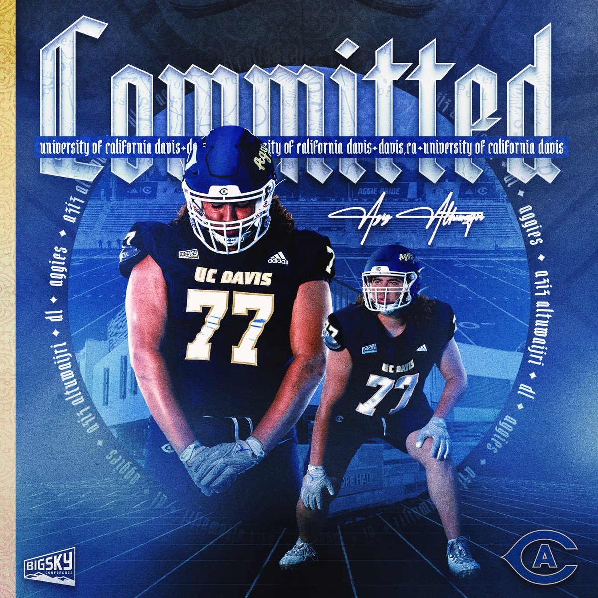 AzizAltu77's tweet photo. All glory to God! Beyond blessed and honored to announce my commitment to @UCDfootball ! This journey has been filled with hard work, faith, and perseverance, and I couldn’t have done it without the unwavering support of my family, coaches, and teammates. Excited for this next chapter—let’s get to work @mcody83 ! Special thanks to @Khettoc , Coach Kennedy ,Coach Willbanks , Coach Herrera, @TheRealCoach_6 ,and @CDMFOOTBALL  #GoAggies #Committed @d1graphicsco #TrustTheProcess #ucdavis