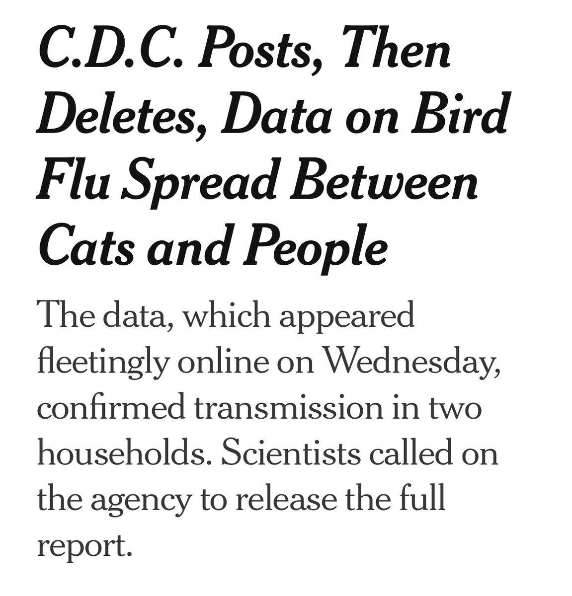 Wow. So not only were several bird flu studies left out of today’s CDC Morbidity and Mortality Weekly Report, some data on bird flu briefly appeared in the online report and then was quickly removed.