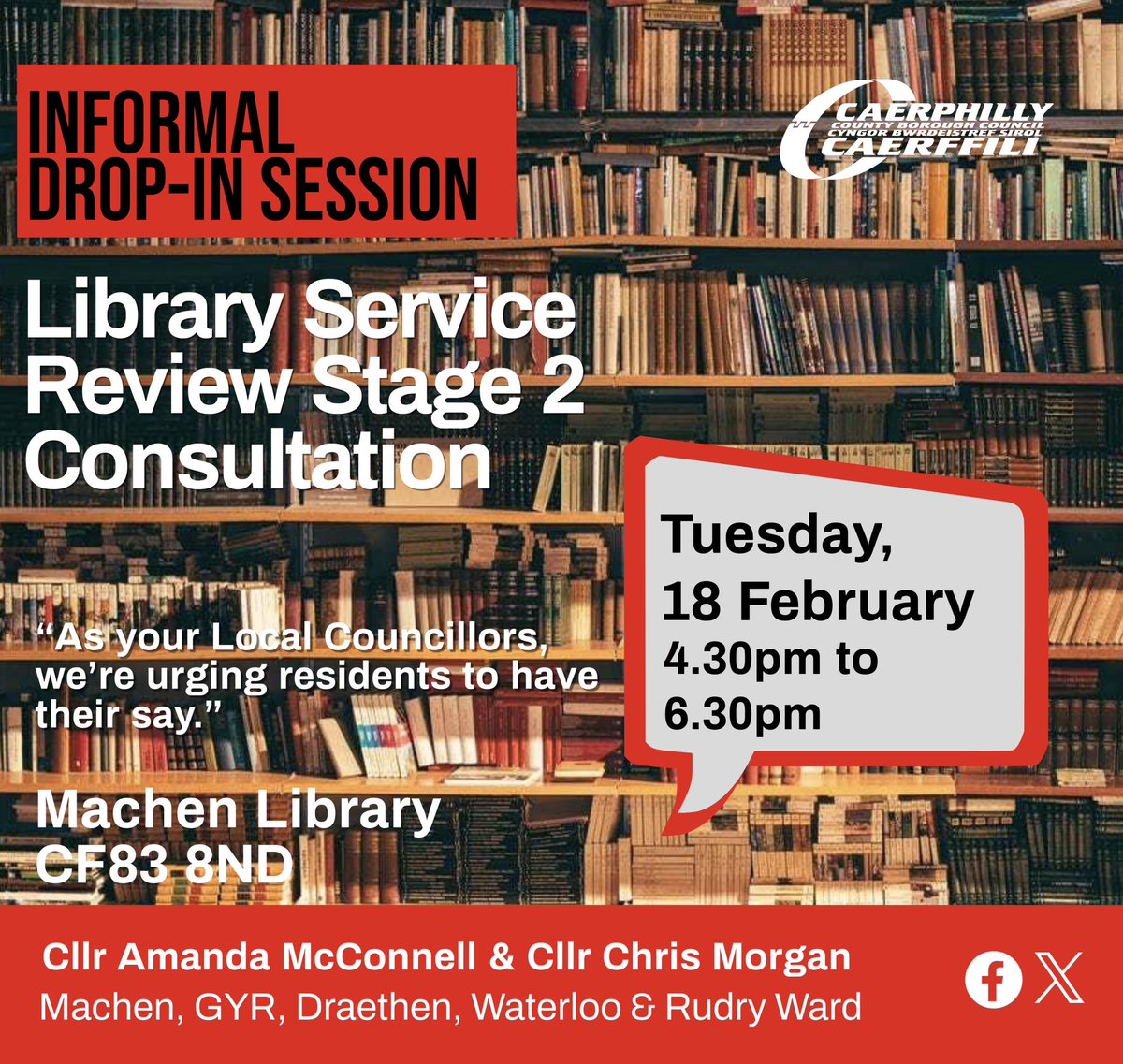 McConAmanda's tweet image. 📚 Library Service Review Stage 2 Consultation - Have your Say! 
conversation.caerphilly.gov.uk/library-servic…
or attend the Informal Drop-In Session at Machen Library on Tuesday, 18 February at 4.30pm - 6.30pm. 
#MachenRudryWard #LibraryService #CaerphillyCBC