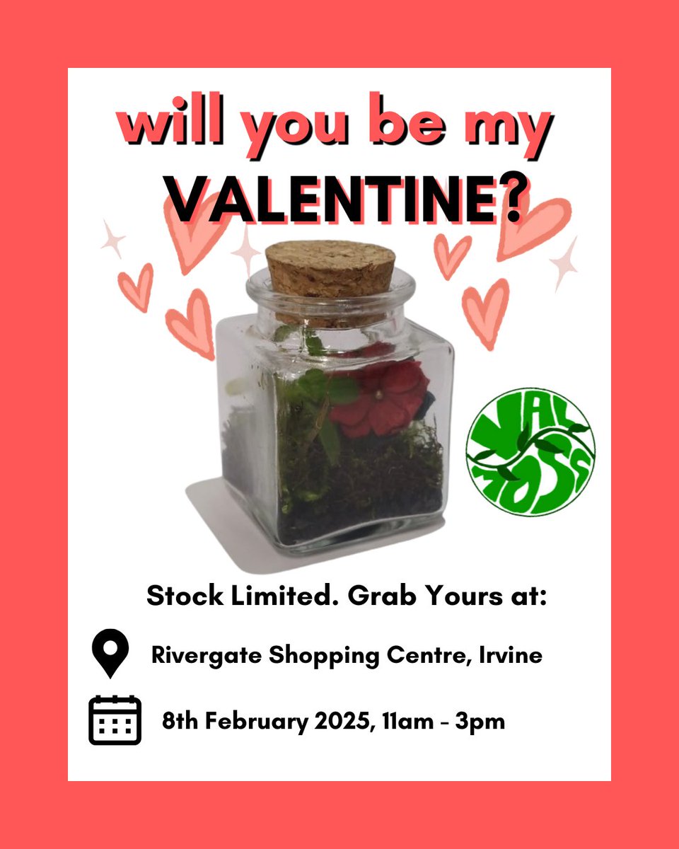 🌿💖 Will you be my Valentine? 💖🌿

Looking for a unique gift? Our handmade terrariums make the perfect Valentine's surprise! 

Find us at Rivergate on the 8th 11 AM - 3 PM and pick up a little love in a jar. 

#ValentinesDay #handmadewithlove