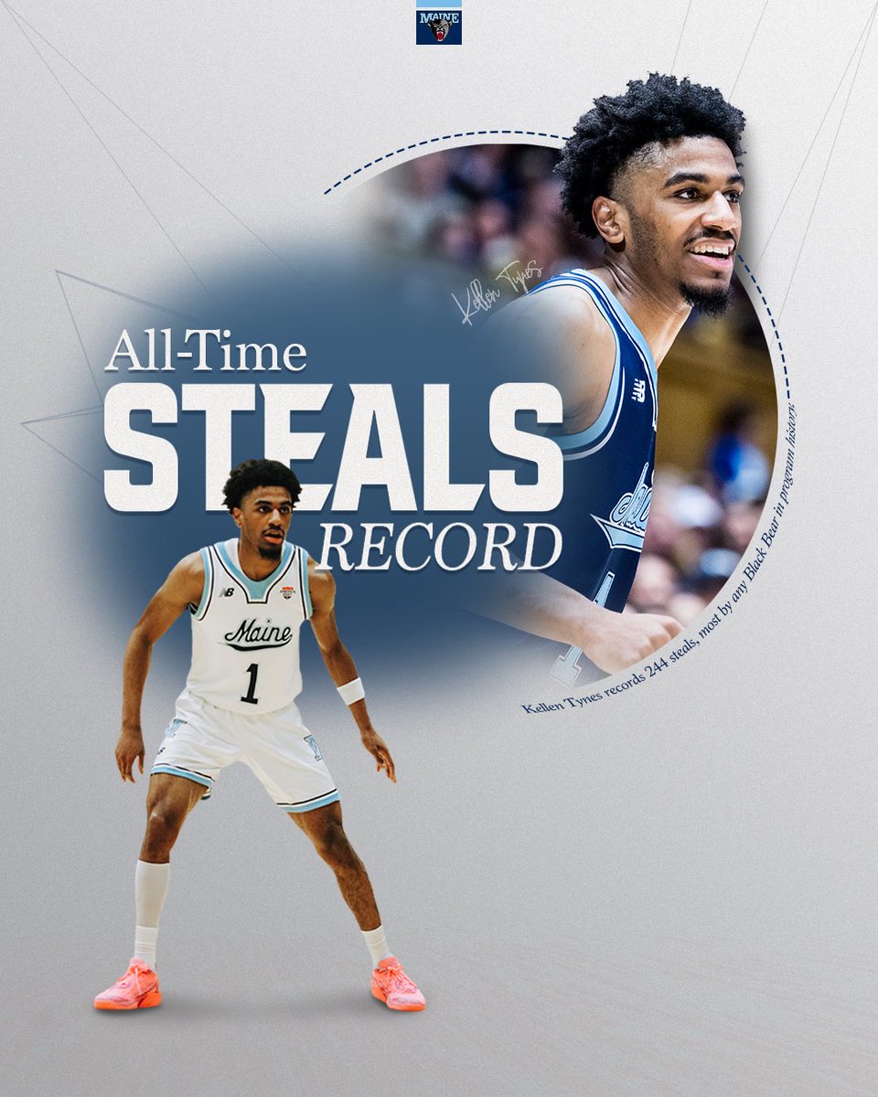 Your new PROGRAM RECORD HOLDER for career steals… Kellen Tynes 🤩 

Kellen records steal #244 in game #85 as a Black Bear!  

Congrats Kellen!  

#blackbearnation | #NCAA | #basketball | #AEHoops