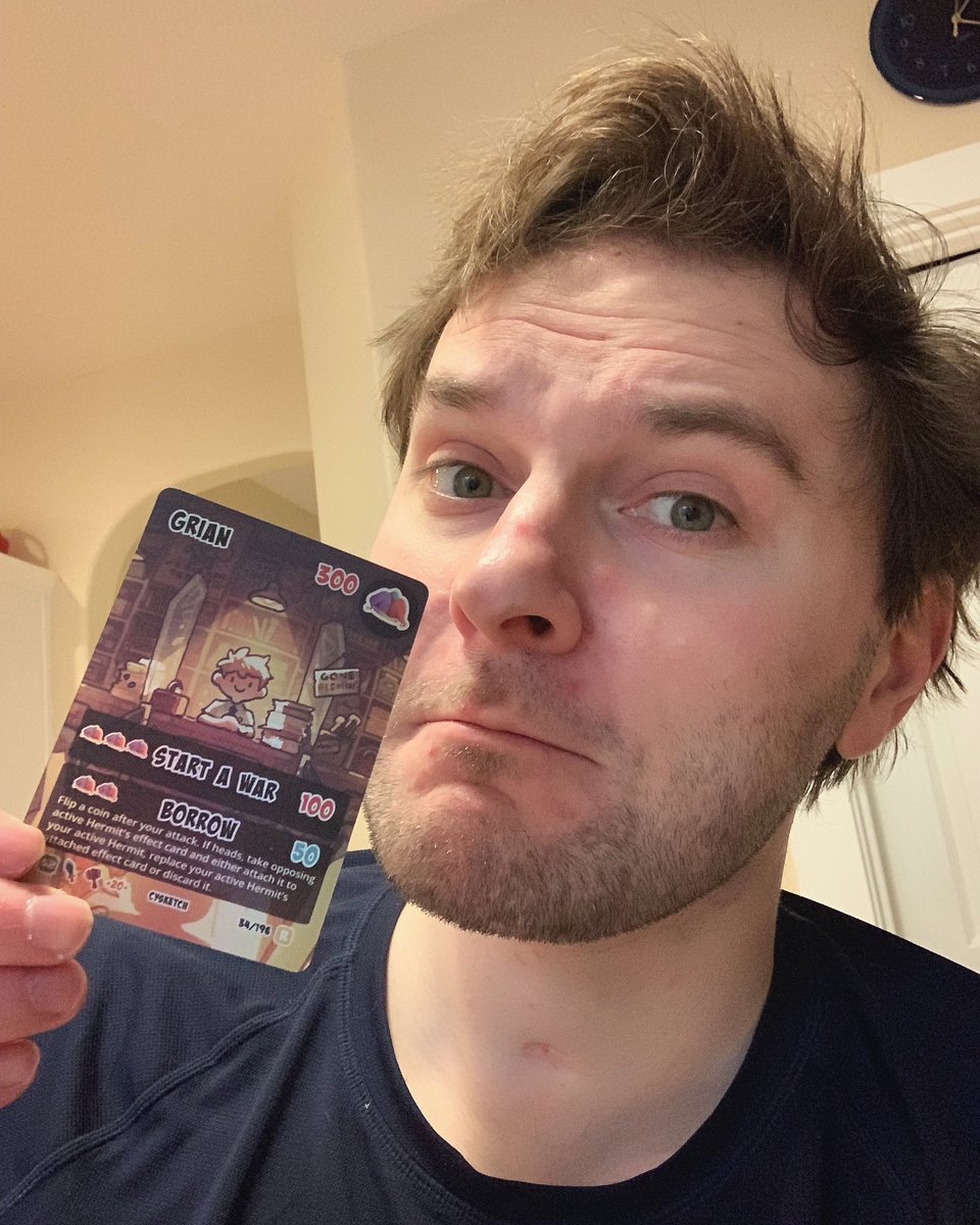 The first Hermitcraft TCG card I pull is the freaking permit office. I can’t escape.