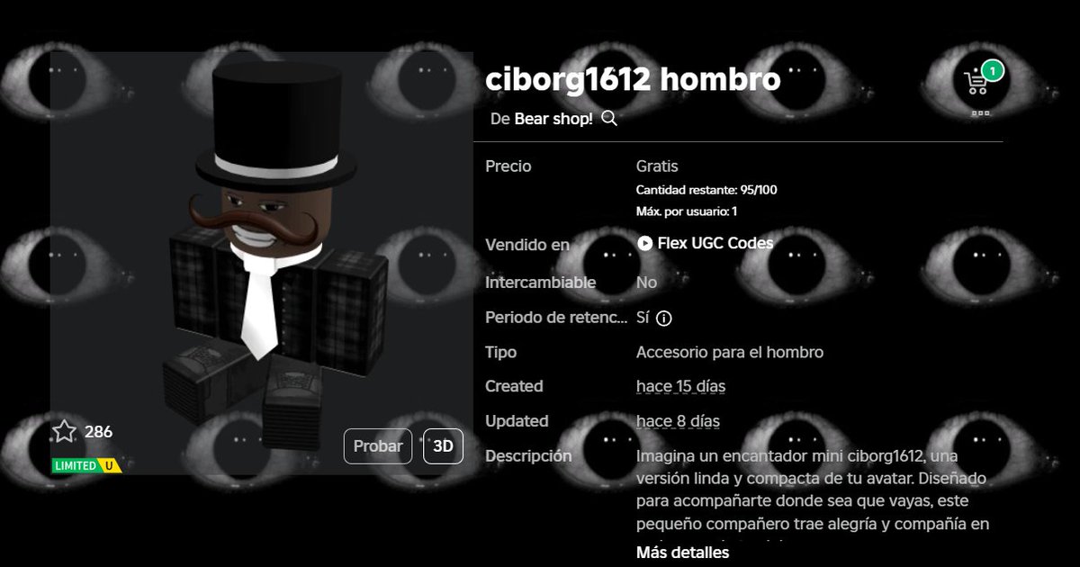 Giveaway ciborg1612 shoulderPal💰📸
requeriments:

- follow me and <a href="/ciborg1612/">ciborg1612</a> 
-Like and retwiit💰

-follow in roblox: roblox.com/es/users/16121…

-join the group:
roblox.com/es/communities…

Send proofs😋🫶

End: in 2 days