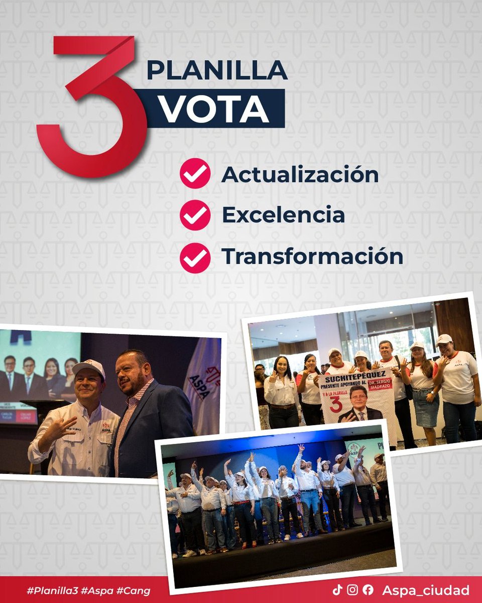 ASPA_Guate's tweet photo. Vota por la Planilla 3 y construyamos un futuro mejor. 🗳️✨
Impulsamos la Actualización para un crecimiento constante.
Buscamos la Excelencia en cada acción y decisión.
La Transformación es el camino hacia el progreso.
#Planilla3 #Aspa #Cang 🚀 https://t.co/jzWmHuGf4q