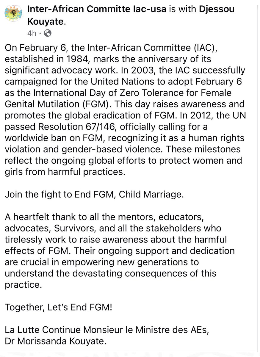 Happy Anniversary to the Inter-African Committee (IAC)! Today, we celebrate the remarkable achievements and tireless efforts in the ongoing fight to End FGM.
Together, We Can. <a href="/UNFPA/">UNFPA</a> <a href="/USEndFGMNetwork/">USEndFGMNetwork</a> <a href="/unwomenafrica/">UN Women Africa</a> <a href="/IACUSA1/">IAC-USA</a> #EndFGM
