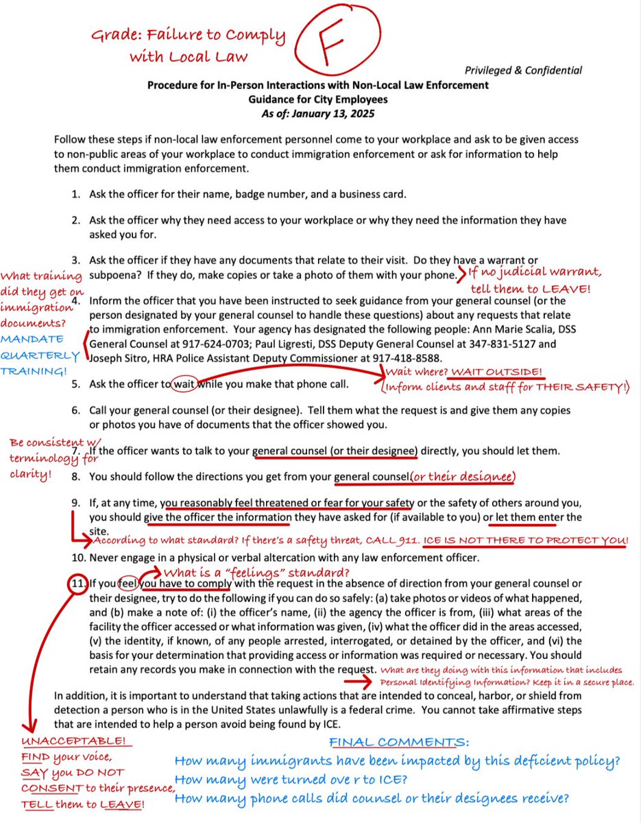 ⚠️ Eric Adams’ Department of Social Services provided protocols to shelter staff to let ICE into buildings without a judicial warrant. WE GRADED THE PROTOCOLS AND GAVE THEM AN F ‼️ for failure to comply with local law ❗️ 

hellgatenyc.com/new-memo-ice-a…