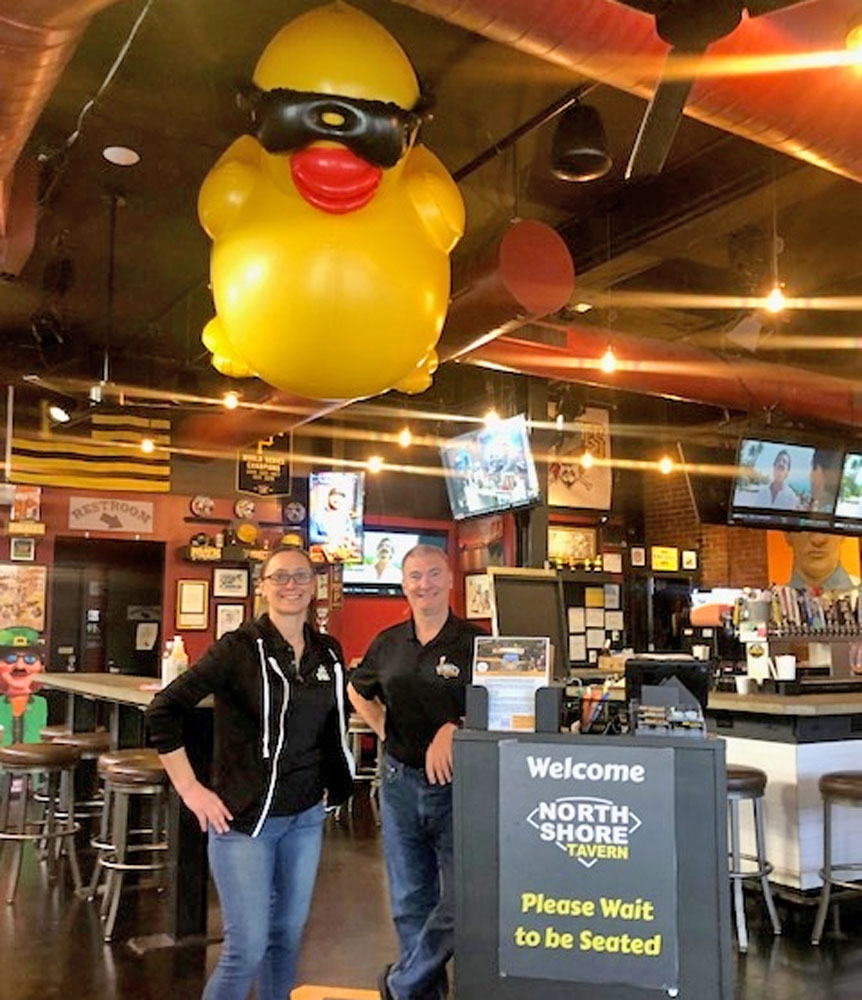 The Duck is back! The giant Steel City Duck - along with Tiffany &amp; Mike - is ready to greet you at our presenting sponsor <a href="/nshoretavern/">North Shore Tavern 🥩</a>! The #SteelCityDuckDerby is April 26, but you can adopt ducks now at SteelCityDuckDerby.org