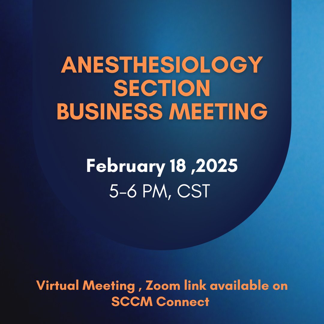 SCCM Anesthesiology Section (@sccm_anesth) on Twitter photo Join us for the Anesthesiology Section Business Meeting tomorrow!
<a href="/tbenjaco/">Talia K. Ben-Jacob, MD, MSc</a> <a href="/madihasyed85/">Madiha Syed</a> <a href="/slthomps12/">Shaun Thompson 🇺🇸😷</a> <a href="/NikraDoc/">Sara Nikravan, MD, FASE, FCCM</a> <a href="/KhannaAshishCCM/">Ashish K. Khanna, MD,MS,FCCP,FCCM,FASA</a> <a href="/Jose_Diaz_Gomez/">José L. Díaz-Gómez, MD, MAS, FCCM, FASE, NCC(UCNS)</a> Join us for the Anesthesiology Section Business Meeting tomorrow!
<a href="/tbenjaco/">Talia K. Ben-Jacob, MD, MSc</a> <a href="/madihasyed85/">Madiha Syed</a> <a href="/slthomps12/">Shaun Thompson 🇺🇸😷</a> <a href="/NikraDoc/">Sara Nikravan, MD, FASE, FCCM</a> <a href="/KhannaAshishCCM/">Ashish K. Khanna, MD,MS,FCCP,FCCM,FASA</a> <a href="/Jose_Diaz_Gomez/">José L. Díaz-Gómez, MD, MAS, FCCM, FASE, NCC(UCNS)</a>