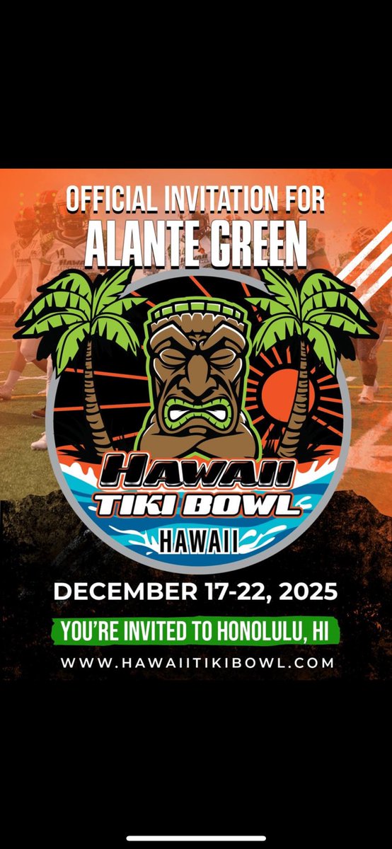 Proud to announce I will be able to compete in this year’s class of 26’ 2025 Hawaii Tiki Bowl.💪🏾 #AGTG #WEGOTACTION