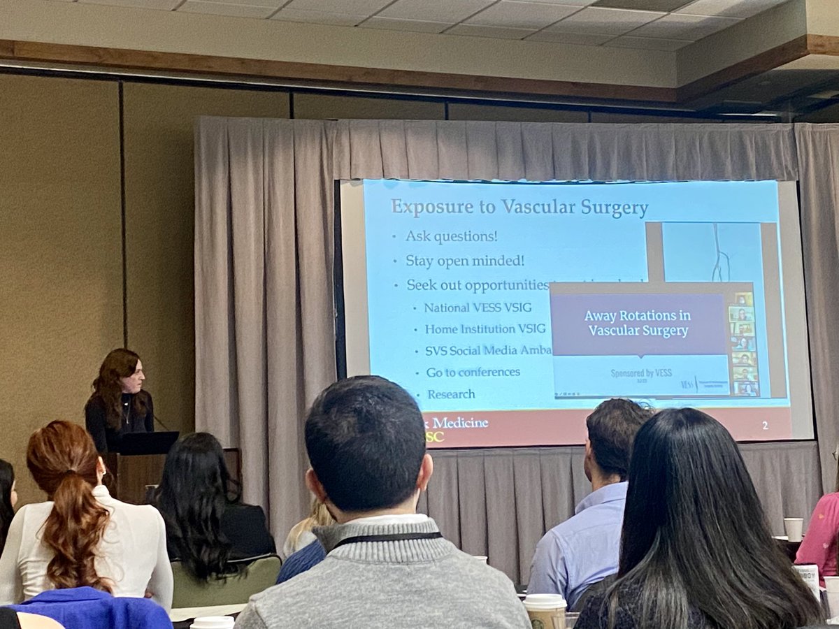 BillBeckerman's tweet image. Great start to #VESS2025!
@LilySFAdler gave a stellar talk on the path from med student to vascular resident (I’m still getting used to her USC ppts after her years at @RWJMS 😉).
Then PDs from across the country sat down to give advice for matching into vascular. THE best mtg!