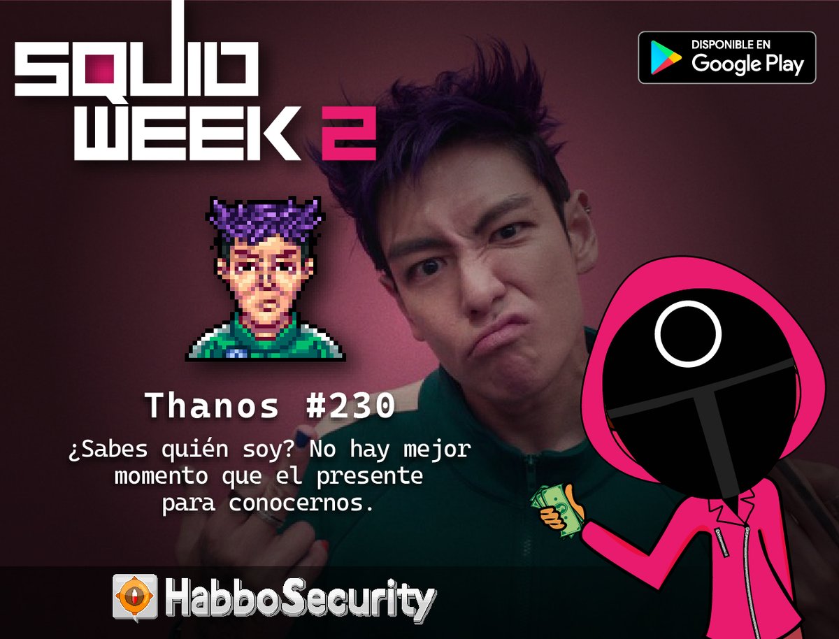 📣¡ATENCIÓN! En breves momentos abrirán varias rondas de nuestro juego especial para conseguir la Quinta Placa de la #SquidWeek: "Thanos"🦑🔫 ¡Acude a nuestra central y no te quedes sin ella!🙌 ➡️Link de la sala: habbo.es/room/125071030 <a href="/ESHabbo/">Habbo ES/MX</a>