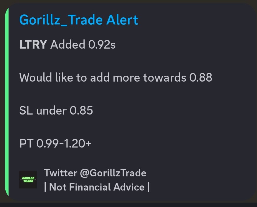 GorillzTrade's tweet photo. Another banger today! $LTRY From 0.92s to 2.2s

140% 🗣️ 

Let's kill it again tomorrow 🤓 

$QNTM $IVVD $TCTM $CPIX https://t.co/zERhQWW6sa