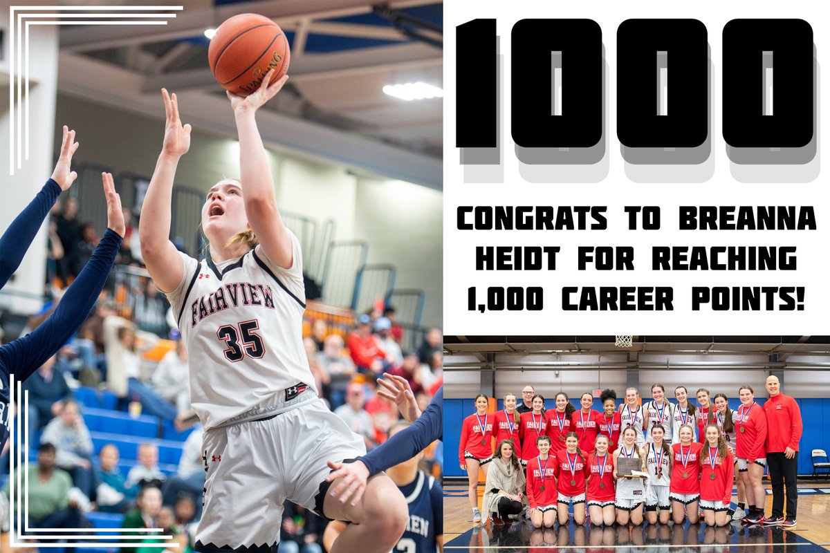 And there it is! Senior forward Breanna Heidt is the 2nd player in Fairview girls basketball history to score 1,000 career points, and is the 15th player for Fairview to reach this mark. Congrats, Bre!