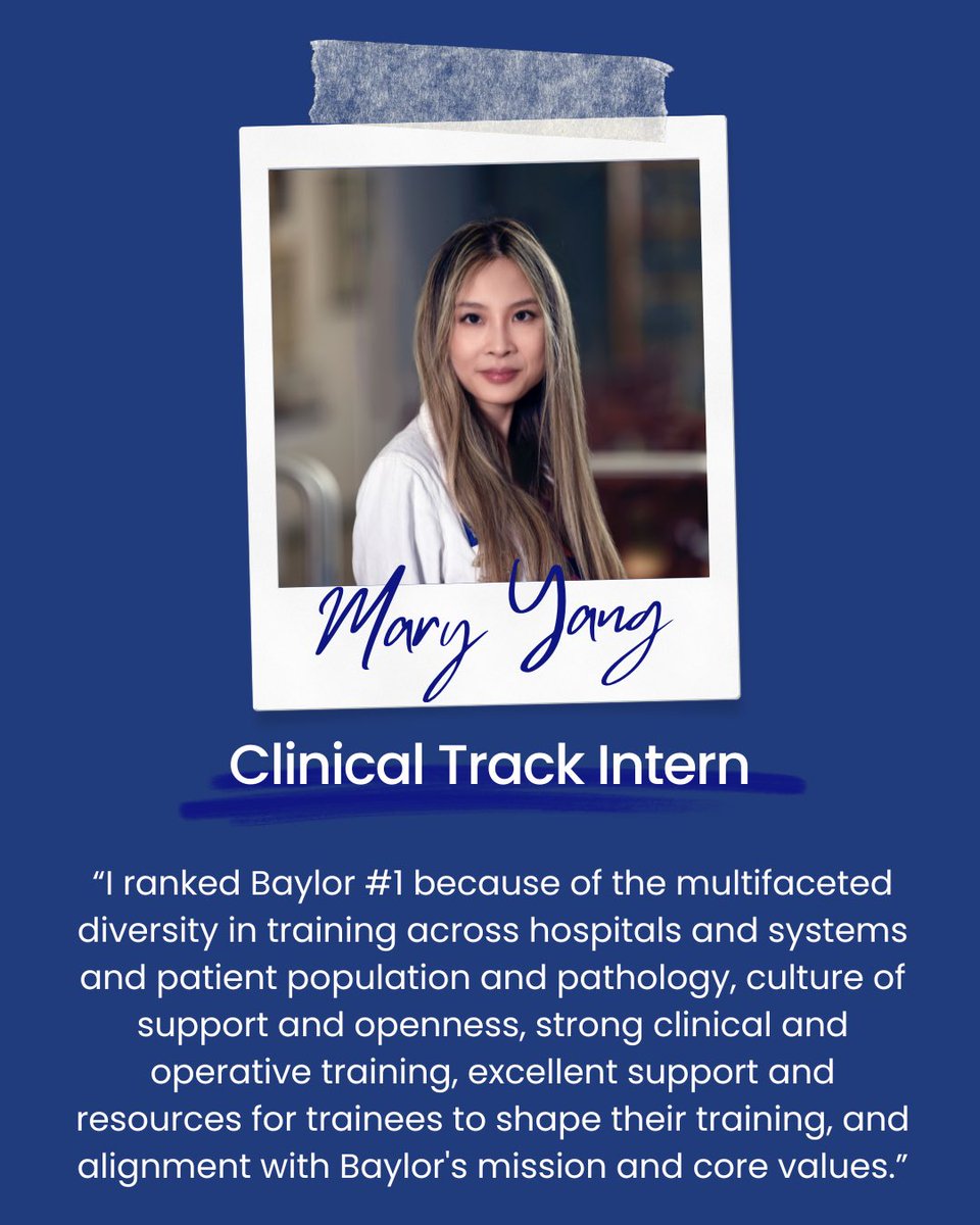 BCM General Surgery Residency (@bcmgsres) on Twitter photo Our next #TernsOnTheTimeline features PGY-1 Dr. Mary Fang in our clinical track!
Check out why she chose to stay at Baylor, and please welcome her to the surgery family! #BaylorMade Our next #TernsOnTheTimeline features PGY-1 Dr. Mary Fang in our clinical track!
Check out why she chose to stay at Baylor, and please welcome her to the surgery family! #BaylorMade