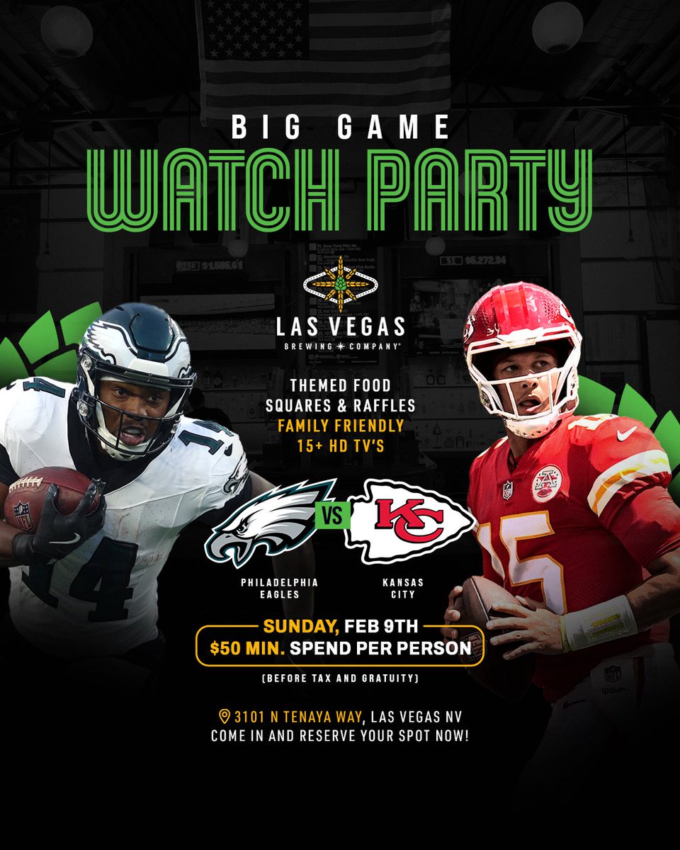DRUMROLL, PLEASE… 🏈🍺

This isn’t just the biggest game of the week—it’s THE game. 
Eagles vs. Chiefs, a showdown between AFC and NFC powerhouses, battling for ultimate bragging rights..

✔️ 15+ HD screens.
✔️ Game-day grub &amp; ice-cold beer.
✔️ Squares &amp; raffles.