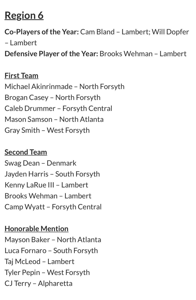 Congrats to c/o 2026 <a href="/SwagDean3/">Bryan Dean</a> on being named to the Region 6-AAAAAA All Region Team!!