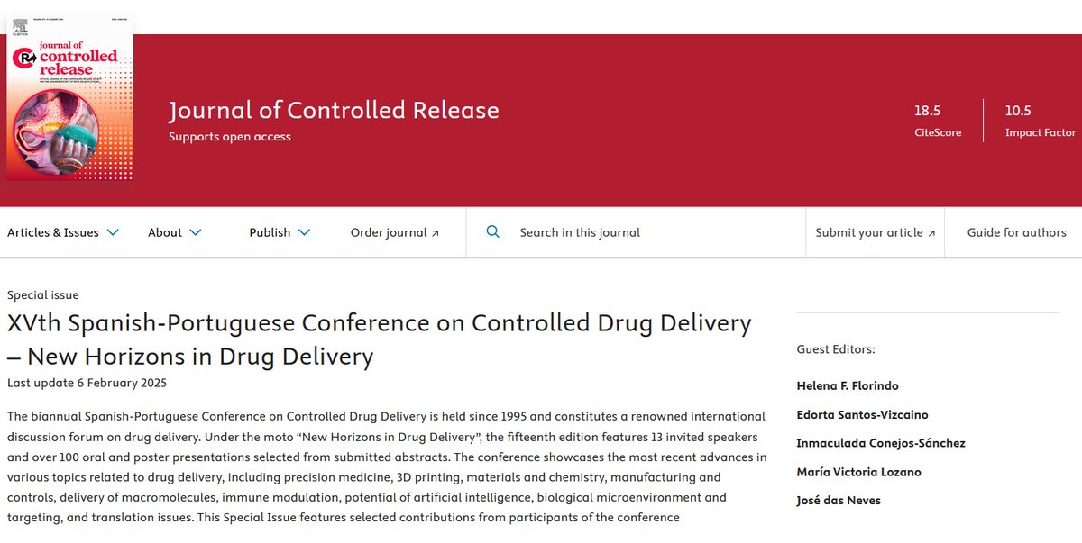 José das Neves (@j_dasneves) on Twitter photo First contributions to the SI of the XVth Spanish-Portuguese Conference on Controlled Drug Delivery are now available at <a href="/JCRnEDITORS/">J Controlled Release</a>!! More to come. Edited by <a href="/FlorindoLab/">Helena F. Florindo</a>, E. Santos-Vizcaino, <a href="/iconejos/">Inma Conejos-Sánchez</a>, <a href="/VickyLzLp/">Vicky Lozano</a> and myself on behalf of the <a href="/CRS_SPLC/">CRS Spanish Portuguese Local Chapter</a>. sciencedirect.com/special-issue/… First contributions to the SI of the XVth Spanish-Portuguese Conference on Controlled Drug Delivery are now available at <a href="/JCRnEDITORS/">J Controlled Release</a>!! More to come. Edited by <a href="/FlorindoLab/">Helena F. Florindo</a>, E. Santos-Vizcaino, <a href="/iconejos/">Inma Conejos-Sánchez</a>, <a href="/VickyLzLp/">Vicky Lozano</a> and myself on behalf of the <a href="/CRS_SPLC/">CRS Spanish Portuguese Local Chapter</a>. sciencedirect.com/special-issue/…