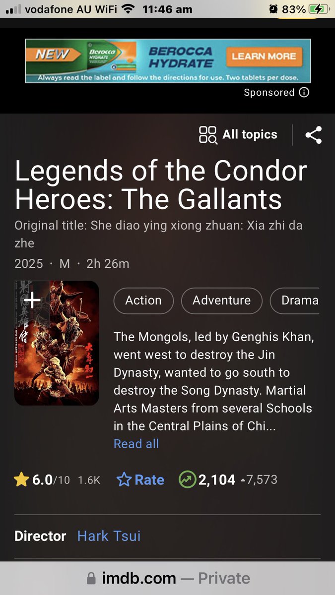 To all international viewers:
Now that the overseas screenings of LOCH is gathering momentum, do go to IMDB to rate the movie.

Current ratings are low due to fake and falsified reviews. 

Encourage family members etc to rate honestly too.

#LegendOfTheCondorHeroes
#XiaoZhan