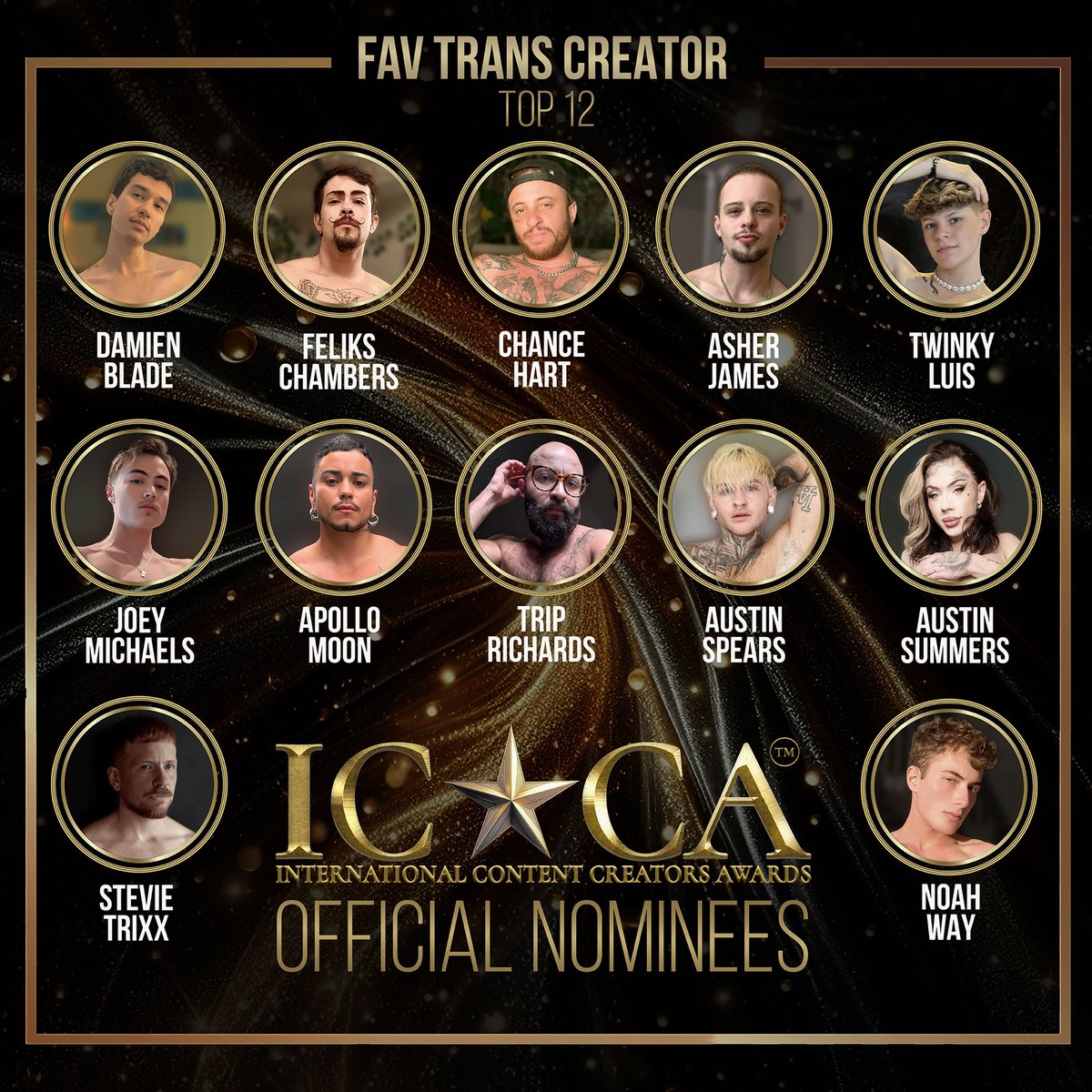 ICCA (@iccawardsshow) on Twitter photo Congratulations to all of the nominees!
Go VOTE for your favorites
ICCAwardsShow.com
<a href="/damienbladensfw/">damien blade ππ³οΈββ§οΈπΉ ftm</a> @felikschmbrsxxx <a href="/ChanceHartXXX/">β
CHANCE HARTβ
</a> <a href="/Asherjamesxx/">Asher james ππ³οΈββ§οΈ</a> <a href="/luisxwaveeee/">twinkyluis</a> <a href="/jealousjoey444/">Joey Michaels</a> <a href="/apollomoon999/">Apollo Moonπ³οΈββ§οΈ</a> <a href="/TripleXTransMan/">Million Dollar Pussy for $10 at OF/JFF</a> <a href="/antifabussy/">Austin Spearsπ³οΈββ§οΈ$3 OF Sale</a> <a href="/xoaustinsummers/">Austin Summers</a> <a href="/StevieTrixx/">Stevie Trixx - LA</a> <a href="/noahwaybabes/">Noah | NYC Jun 19-26</a> Congratulations to all of the nominees!
Go VOTE for your favorites
ICCAwardsShow.com
<a href="/damienbladensfw/">damien blade ππ³οΈββ§οΈπΉ ftm</a> @felikschmbrsxxx <a href="/ChanceHartXXX/">β
CHANCE HARTβ
</a> <a href="/Asherjamesxx/">Asher james ππ³οΈββ§οΈ</a> <a href="/luisxwaveeee/">twinkyluis</a> <a href="/jealousjoey444/">Joey Michaels</a> <a href="/apollomoon999/">Apollo Moonπ³οΈββ§οΈ</a> <a href="/TripleXTransMan/">Million Dollar Pussy for $10 at OF/JFF</a> <a href="/antifabussy/">Austin Spearsπ³οΈββ§οΈ$3 OF Sale</a> <a href="/xoaustinsummers/">Austin Summers</a> <a href="/StevieTrixx/">Stevie Trixx - LA</a> <a href="/noahwaybabes/">Noah | NYC Jun 19-26</a>