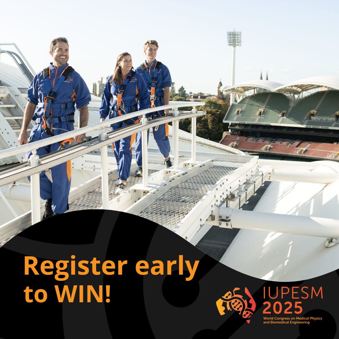 Register early for #IUPESM2025 &amp; win an Adelaide Oval roof climb! Secure your spot by 16 May 2025 to:
💰Get the lowest rates
🎟️Enter the draw for an unforgettable experience
🤝Connect with the global biomedical &amp; medical physics community
Register now! 🔗 wc2025.org/registration