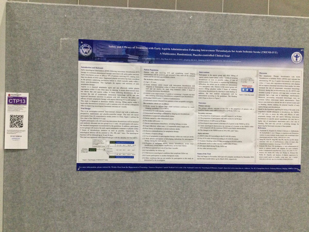 Ongoing  clinical trial to determine the efficacy of early aspirin administration following ry-PA thrombolysis in improving functional outcome of AIS patients (OGCTP13). #ISC2025