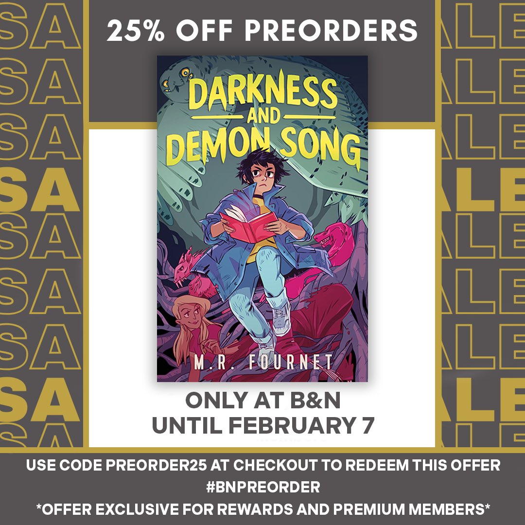 M.R. Fournet (@mr_fournet) on Twitter photo DARKNESS AND DEMON SONG SALE! Preorder the paperback now at Barnes and Noble and get 25% off! Link below!
<a href="/BNBuzz/">Barnes & Noble</a> <a href="/MacKidsBooks/">MacKids Books</a> <a href="/FierceReads/">Fierce Reads</a> #BNPreorder
shorturl.at/KbkMd DARKNESS AND DEMON SONG SALE! Preorder the paperback now at Barnes and Noble and get 25% off! Link below!
<a href="/BNBuzz/">Barnes & Noble</a> <a href="/MacKidsBooks/">MacKids Books</a> <a href="/FierceReads/">Fierce Reads</a> #BNPreorder
shorturl.at/KbkMd