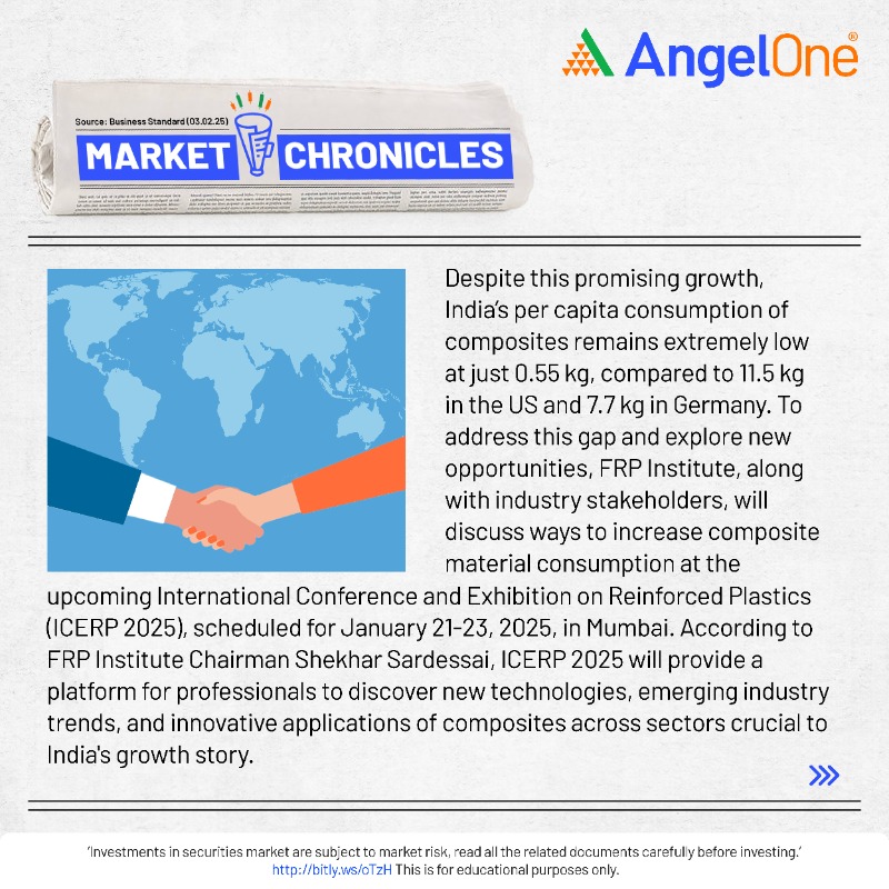 AngelOne's tweet photo. Composite materials are shaping India's future, from Smart Cities to electric vehicles and renewable energy! With ICERP 2025 set to explore innovations, the industry's next big leap is just around the corner.
#MarketChronicles #AngelOne