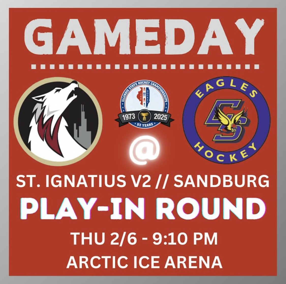 Saint Ignatius Wolfpack Hockey (@siwolfpackhky) on Twitter photo #WolfpackNation its a Varsity Maroon game day! The #StatePlayoffs play-in round takes place tonight vs Carl Sandburg!
🗓 Today
🆚 <a href="/CSeagleshockey/">Eagles Hockey</a>
⏰ 9:10 p.m.
📍Arctic Ice Arena
📺 Wolfpack Hockey TV | bit.ly/2RTRzsH
#OnTheRoad #OnTheHunt #PackPride #BackThePack #WolfpackNation its a Varsity Maroon game day! The #StatePlayoffs play-in round takes place tonight vs Carl Sandburg!
🗓 Today
🆚 <a href="/CSeagleshockey/">Eagles Hockey</a>
⏰ 9:10 p.m.
📍Arctic Ice Arena
📺 Wolfpack Hockey TV | bit.ly/2RTRzsH
#OnTheRoad #OnTheHunt #PackPride #BackThePack