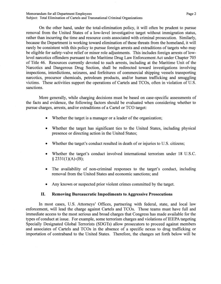 PalomaMendozaC's tweet photo. Memorándum firmado por la Fiscal General de Estados Unidos @PamBondi @TheJusticeDept para la *Eliminación total de cárteles y organizaciones criminales transnacionales* que incluye al Tren de Aragua, Mara Salvatrucha (MS-13), Cártel de Sinaloa y Cártel Jalisco Nueva Generación. https://t.co/VNYw754D95