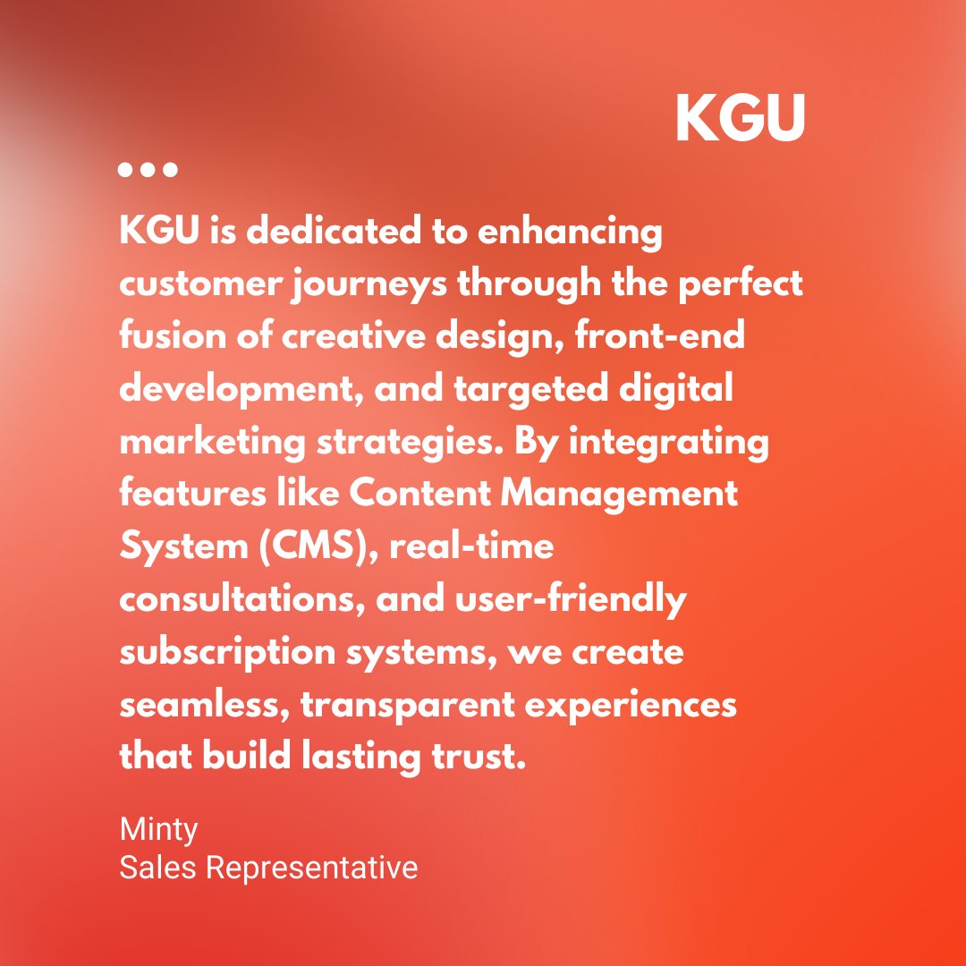 KGUChina's tweet photo. KGU is dedicated to enhancing customer journeys through the perfect fusion of creative design, front-end development, and targeted digital marketing strategies 🎉

Link in our bio for more.

#KGU #CMS #digitalmarketing #sales #frontenddevelopment #consultation https://t.co/DGIG6ZNiqN