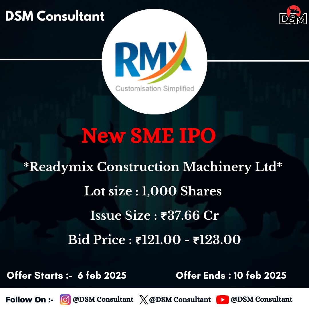 DSMConsultant's tweet photo. New SME Readymix Construction Machinery Ltd IPO Coming Soon 🔜 

#DSMConsultant #DSM #IPOMarket #NSE #BSE #SENSEX #NIFTY #IPO #redymixconstructionltd  #sharemarket #DSMAdvisor #trending #bullmarket #StockMarketNews #StockMarketTips https://t.co/vz7OQrxG3s