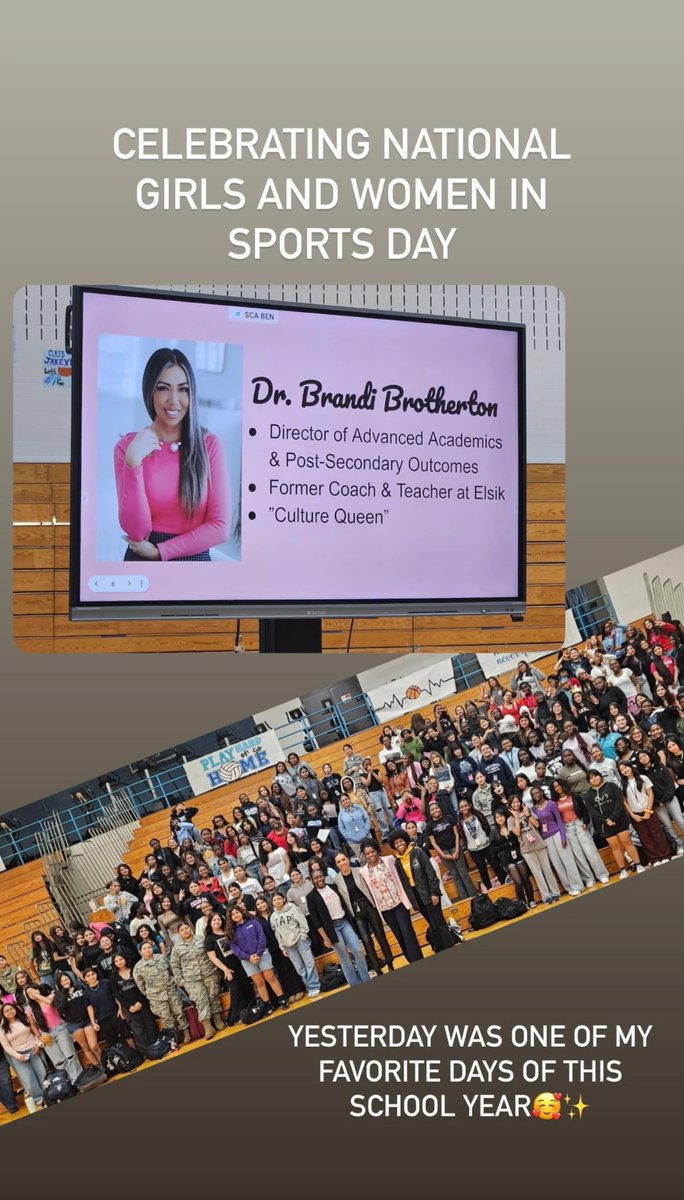 Dr. Brandi Godino Brotherton (@branbrotherton) on Twitter photo Celebrating National Girls & Women in Sports Day <a href="/ElsikHighSchool/">Elsik High School</a> yesterday afternoon.β¨
Honoring the incredible strength, resilience, and achievements of women in sports. From breaking barriers to inspiring future generations, female athletes continue to pave the way for Celebrating National Girls & Women in Sports Day <a href="/ElsikHighSchool/">Elsik High School</a> yesterday afternoon.β¨
Honoring the incredible strength, resilience, and achievements of women in sports. From breaking barriers to inspiring future generations, female athletes continue to pave the way for