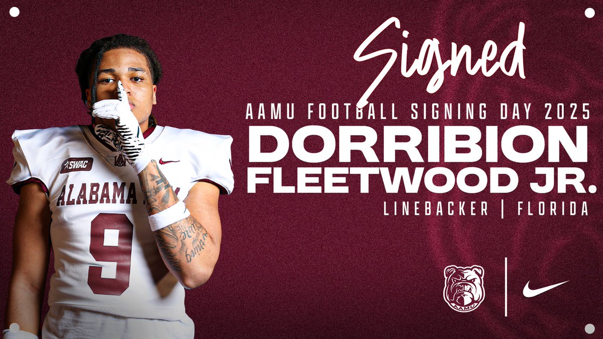 Alabama A&M Athletics (@_aamuathletics) on Twitter photo Welcome To The Hill!
Dorribion Fleetwood Jr.
Linebacker
6-4 / 230
Powder Springs, GA
<a href="/DFleetwood_/">Dorribion‘’FLEET’’wood Jr</a>
#NSD25 #DACHASE 🐶 Welcome To The Hill!
Dorribion Fleetwood Jr.
Linebacker
6-4 / 230
Powder Springs, GA
<a href="/DFleetwood_/">Dorribion‘’FLEET’’wood Jr</a>
#NSD25 #DACHASE 🐶