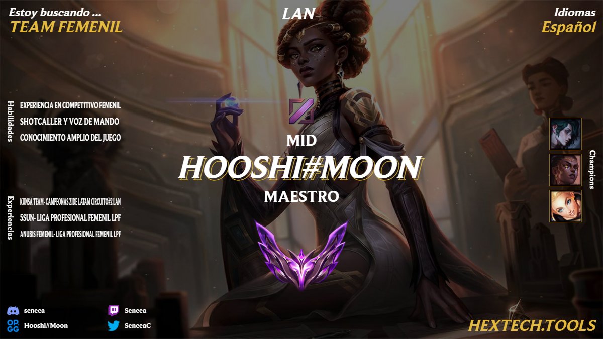 SeneeaC's tweet photo. Hola! Me encuentro F/A en busca de un team FEMENIL de titular o puede ser de suplente polivalente (juego todos los roles y me adapto la pool champ). Muchas ganas de aprender y mejorar <3 
Agradezco si me ayudan compartiendo uvu
Horarios flexibles 
0 tilt https://t.co/9FMnIr8TNt