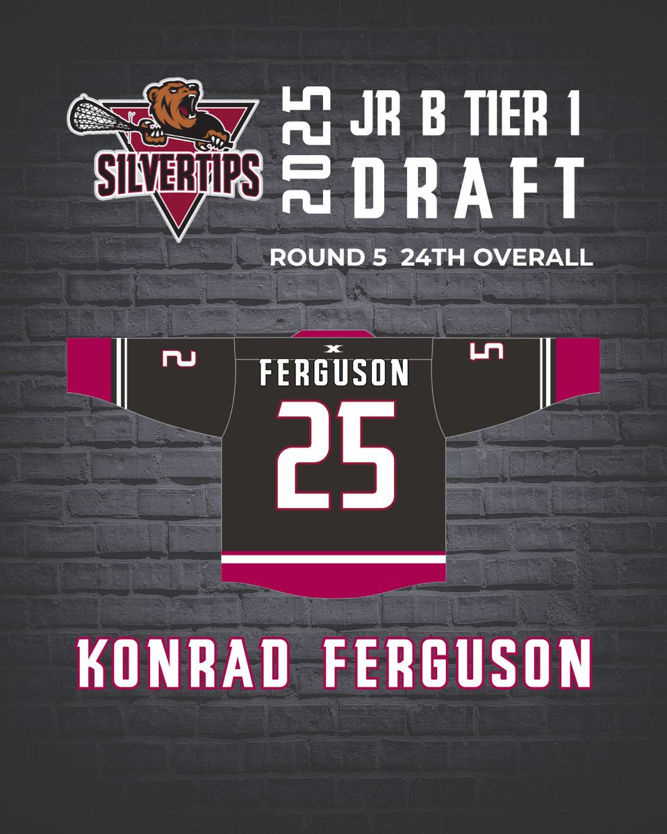 silvertipslax's tweet photo. In the 5th round, 24th overall, the Silvertips select Konrad Ferguson, from @sabrecatslax. Welcome to the Tips family! #RMLL2025Draft #SilverTipslaxFamily https://t.co/Kz9LcA9Ufq
