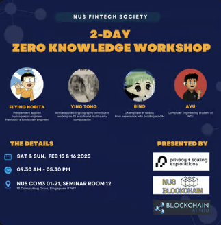 ProgCryptoSG's tweet photo. Hi guys! ProgCryptoSg is working with @PrivacyScaling, the cryptography research group of @ethereumfndn to bring you a 2 full-day workshop on Zero Knowledge Proofs (ZKP) at @NUSingapore

Speakers inc:
- @FlyingNobita
- @spiralladder_ 
- @therealyingtong
- @CuriousCharjan

More⬇ https://t.co/JwrWfPFBsp