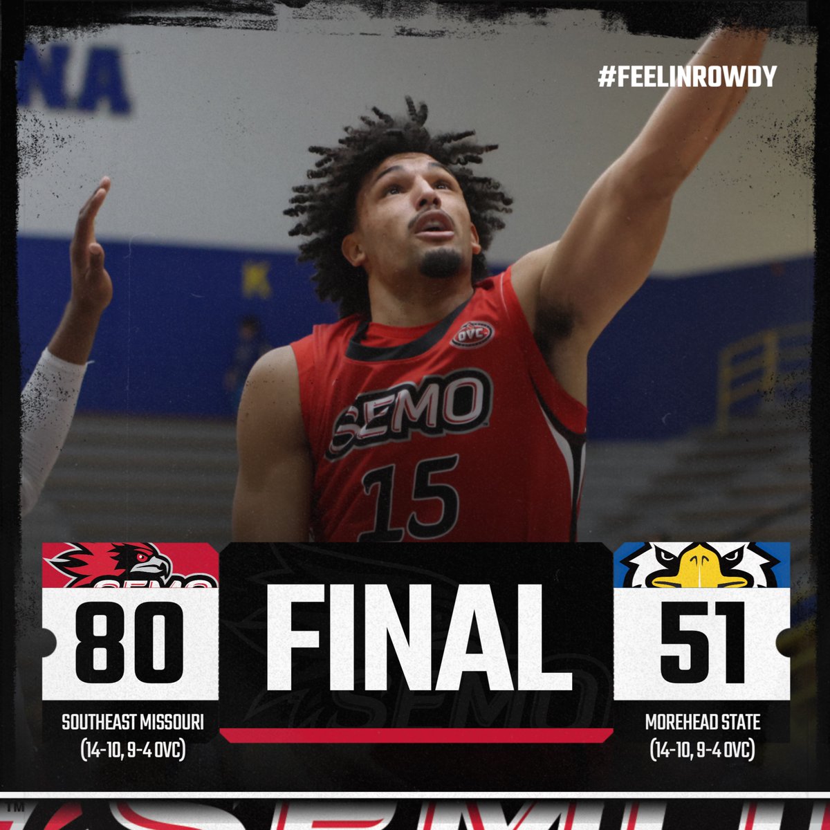 SEMO 80, MSU 51 | FINAL
Redhawks pick up fourth-straight win and move into a tie for first in the OVC. SEMO hands the Eagles their largest home OVC loss since Jan. 21, 2006 (88-65 vs. Jacksonville State).