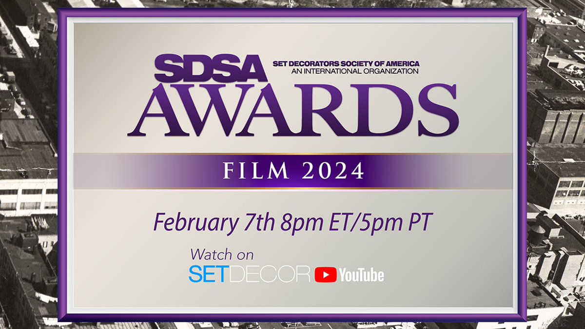 Tomorrow! We find out the winners of this year’s SDSA Awards for Film 2024.
Watch on SETDECOR YouTube. sdsaawards.com